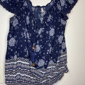Blue paisley off the shoulder top